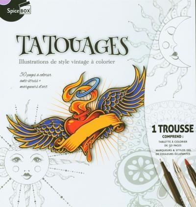 Tatouages : Illustrations de style vintage à colorier | 