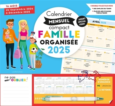 Calendrier mensuel compact famille organisée 2025 : De septembre 2024 à décembre 2025 | 