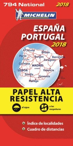 Espagne, Portugal 794 carte national 2018 indéchirable | Collectif