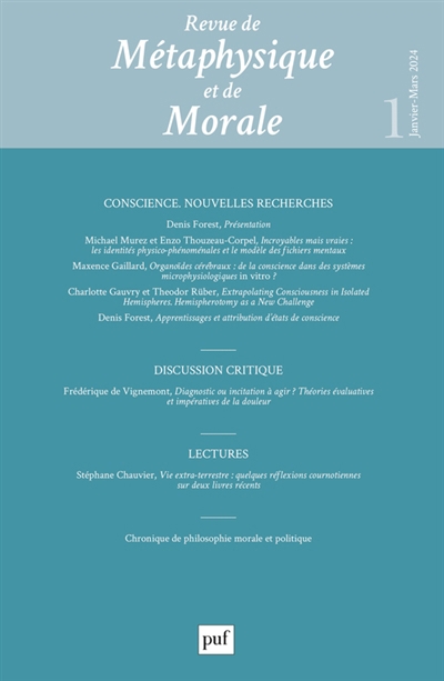 Revue de métaphysique et de morale, n°1 (2024). Conscience, nouvelles recherches | 