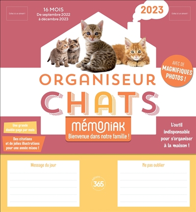 Organiseur chats 2023 : 16 mois, de septembre 2022 à décembre 2023 | Agendas et Planificateurs