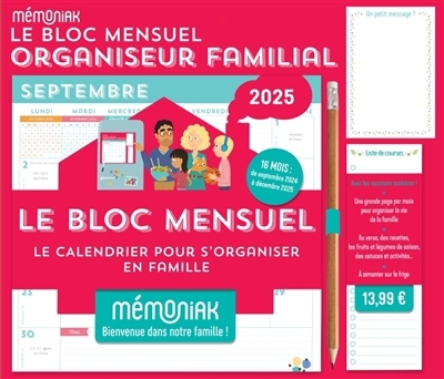 Bloc mensuel organiseur familial 2025 : 16 mois, de septembre 2024 à décembre 2025 (Le) | 