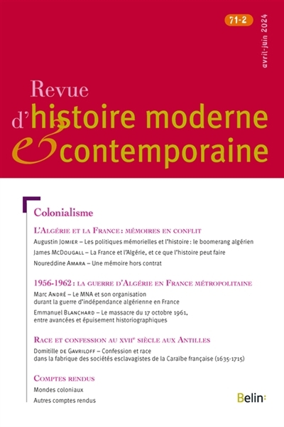 Revue d'histoire moderne et contemporaine n°71-2. Colonialisme | 