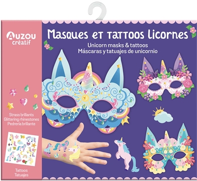 Masques et tattoos licornes = Unicorn masks & tattoos = Mascaras y tatuajes de unicornio | Ortal, Ophélie (Illustrateur)